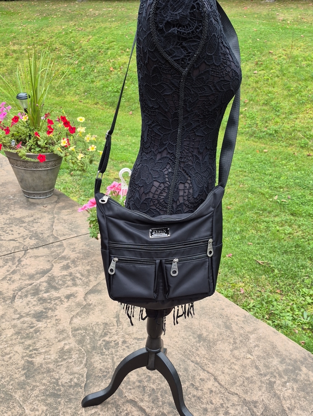 Zysun Black Nylon Crossbody.